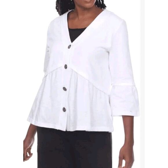 NEW Neon Buddha Entranced Jacket Top Plus Size 3X White 3/4 Sleeve Cotton V-neck - Picture 2 of 14